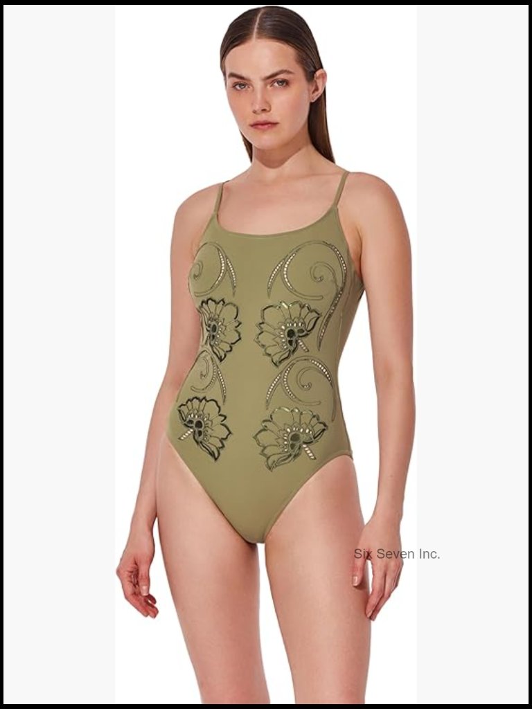 Sequin Embroidered Underwire One Piece Swimsuit With Adjustable Straps